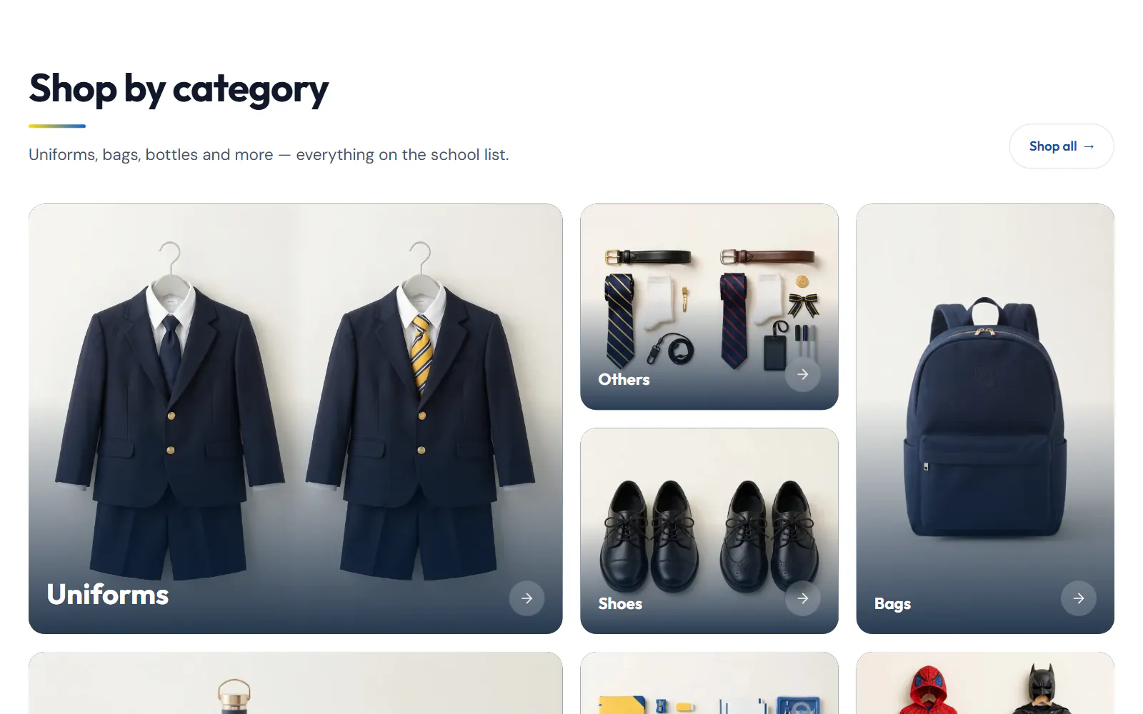 Photo tiles for uniforms, shoes, bags and other categories