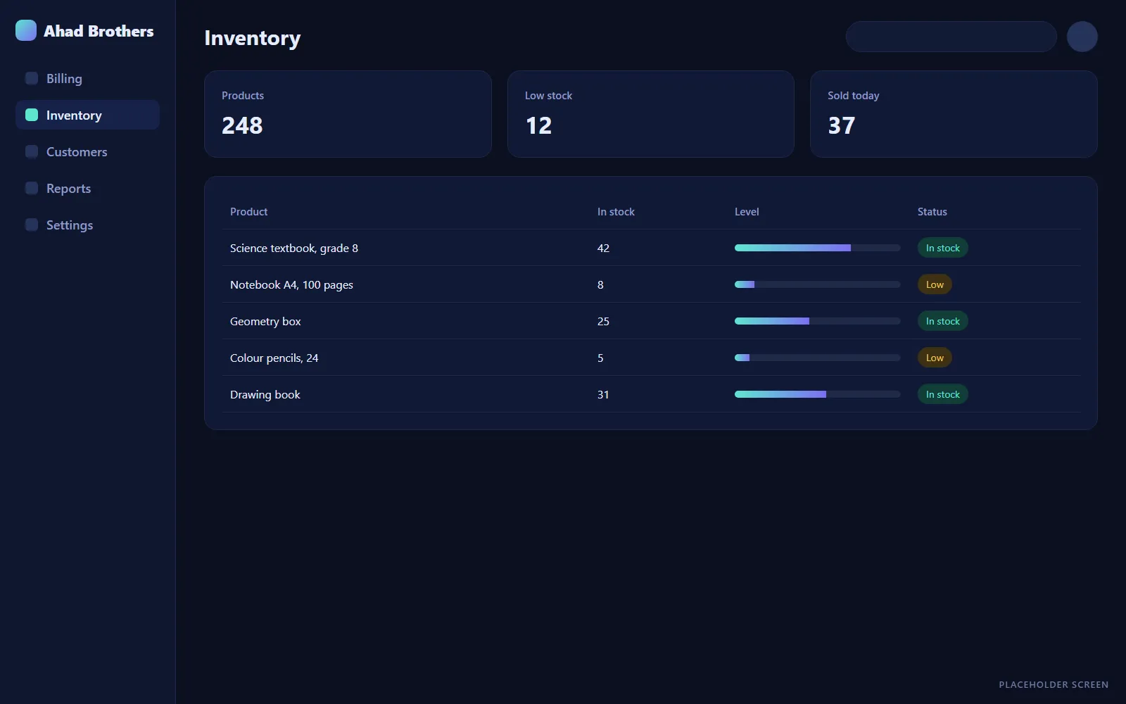 Placeholder for the inventory screen