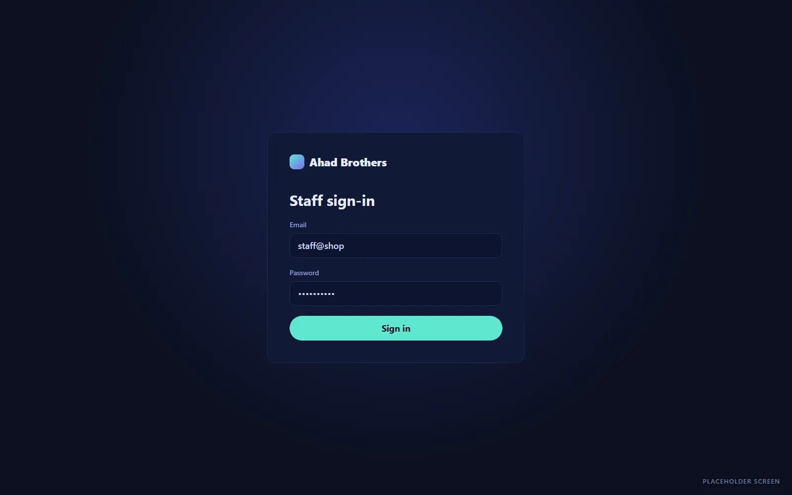 Placeholder for the staff sign-in screen