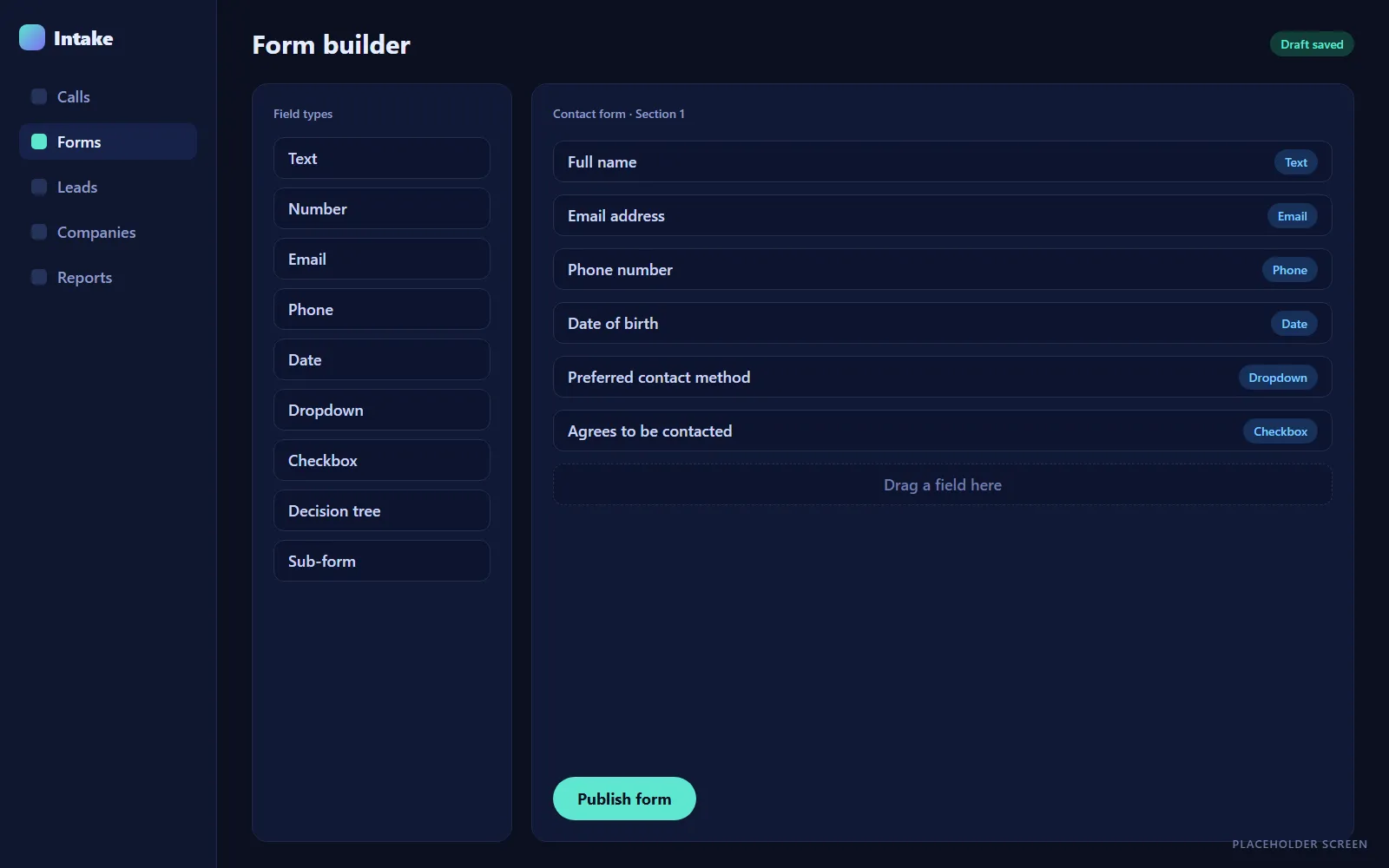 Placeholder for the form builder