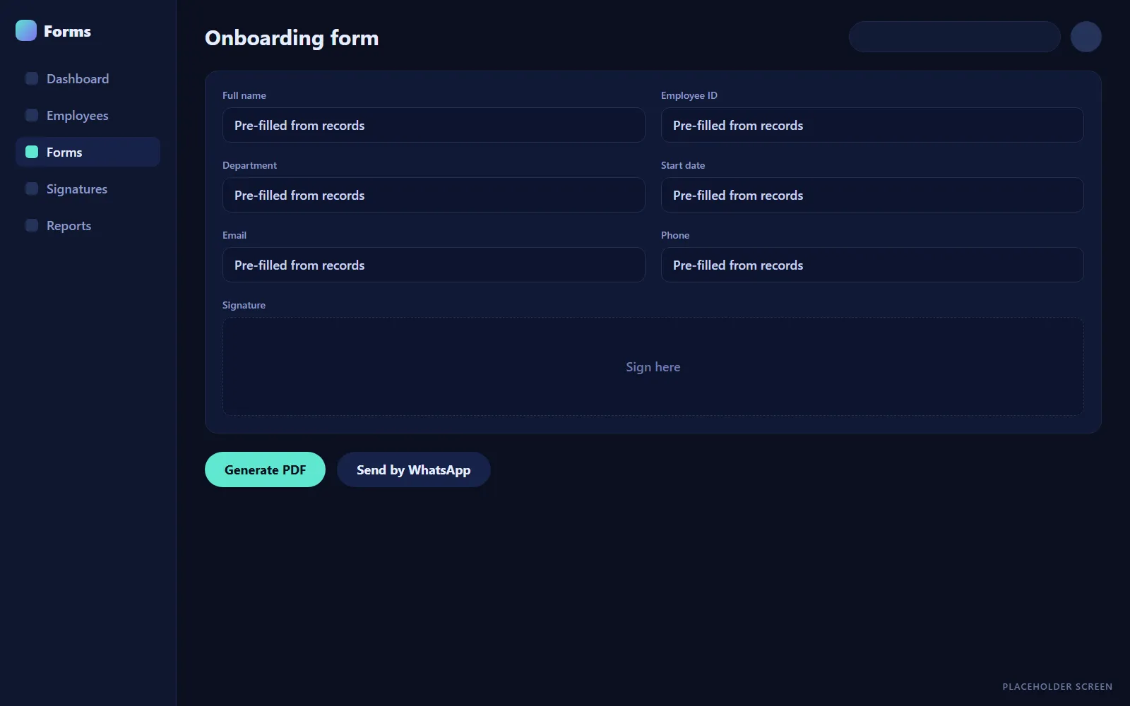 Placeholder for a pre-filled employee form